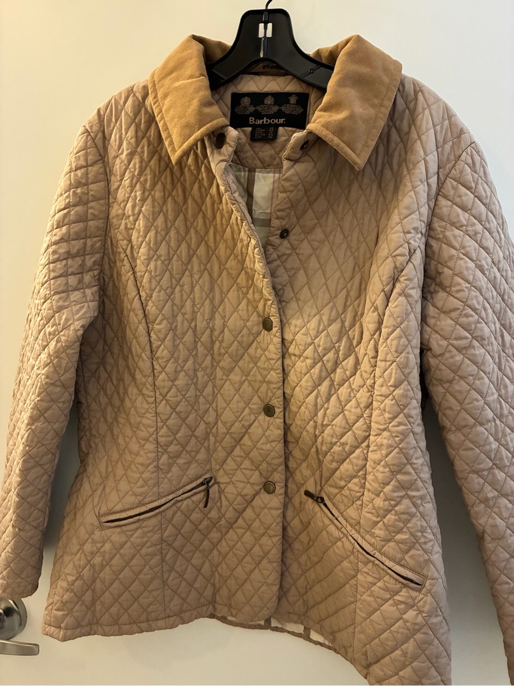 Barbour Quilted Light Tan Utility Jacket with Cord Collar 12